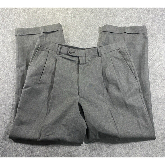 Dress Pants Mens Size 35 Inches Grey Creased Pleated Preppy Academia - Picture 1 of 12